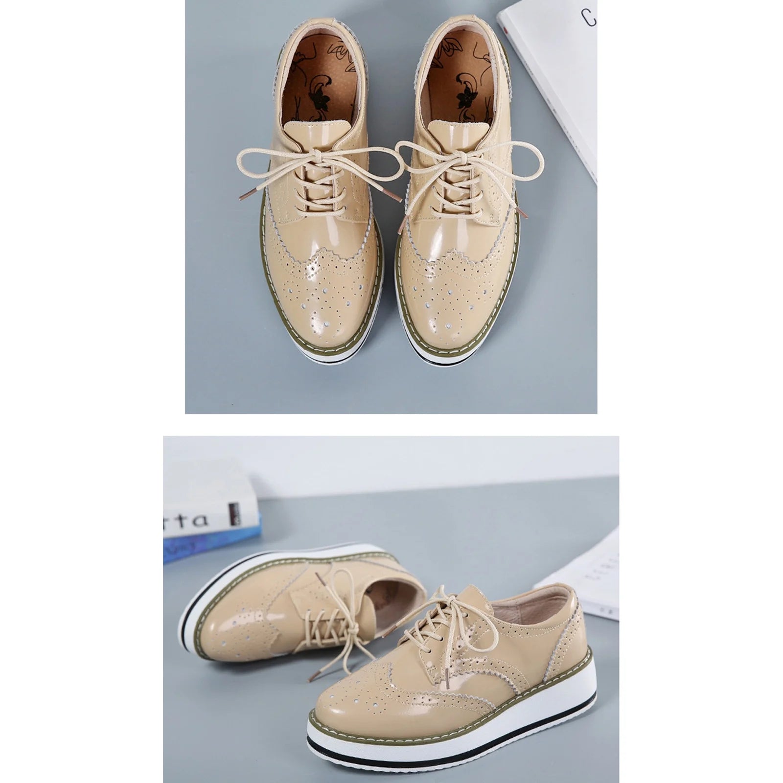 Women'S Classic Oxfords Lace-Up Shoes Platform Leather Business Formal Dress Shoes Square Toe Walking Shoes