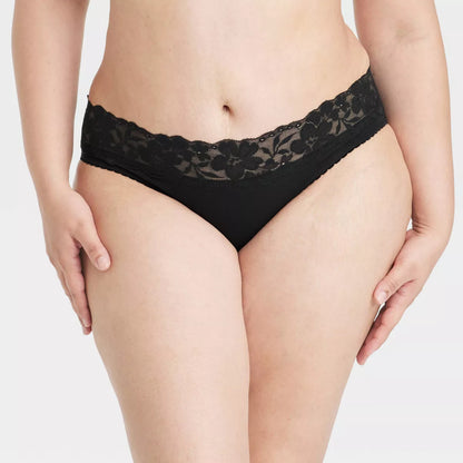 Women'S Cotton Blend Bikini Underwear with Lace - Auden