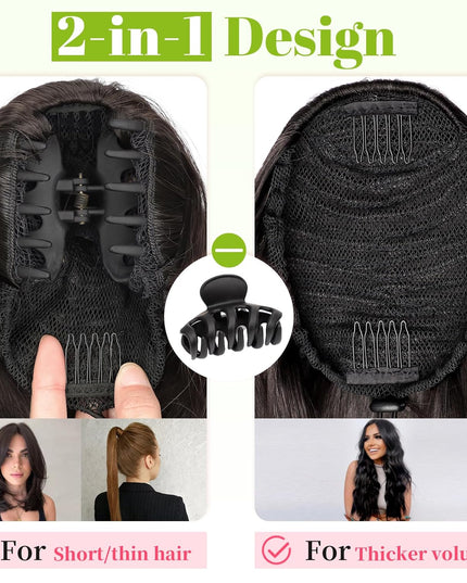 Ponytail Extension, 10" Short Claw Clip in Pony Tails Hair Extensions Curly Wavy Synthetic Drawstring Ponytail Hairpieces for Women Girls Dark Brown
