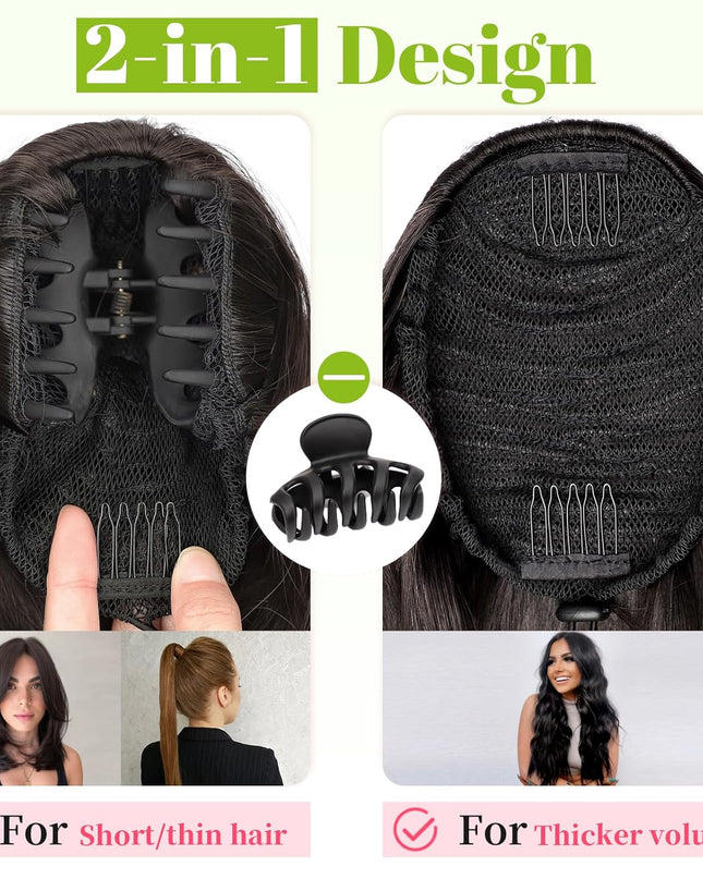 Ponytail Extension, 10" Short Claw Clip in Pony Tails Hair Extensions Curly Wavy Synthetic Drawstring Ponytail Hairpieces for Women Girls Dark Brown