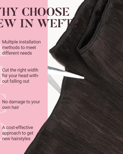 Sew in Hair Extensions Real Human Hair, Weft Hair Extensions Human Hair, #2 Dark Brown 16 Inch 80G Double Weft Remy Silky Sew in Weft Hair Extension Human Hair