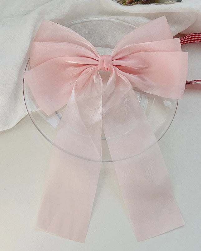 White Organza Bow Fluttering Ribbon Hair Clips Women French Fresh Premium Feeling Headdress Large Hair Cards Girl Hair Accessori