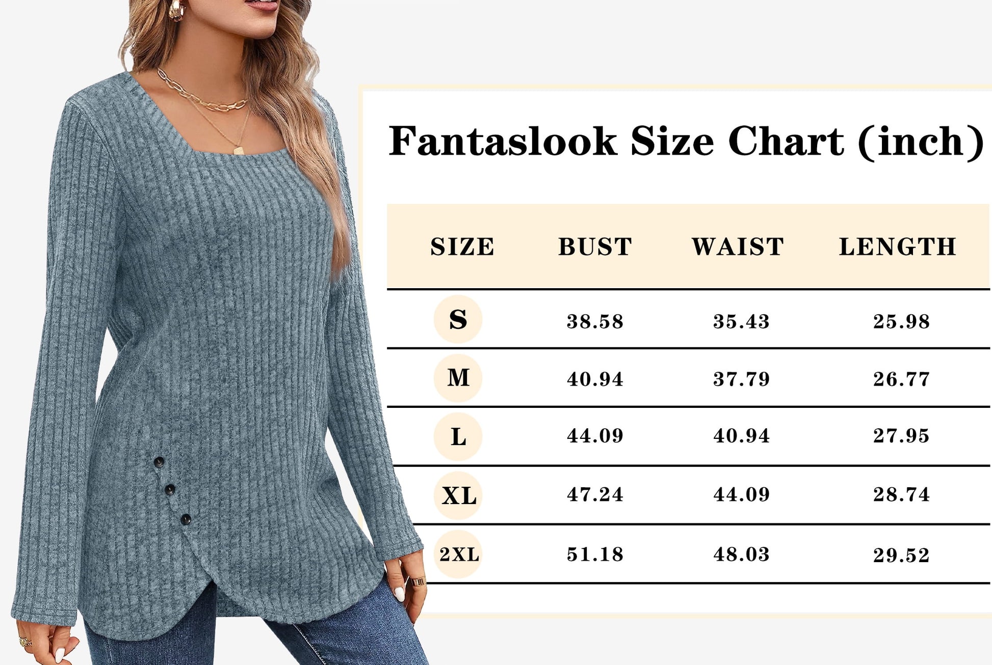 Square Neck Tops for Women Long Sleeve Dressy Blouses Button Side Tunic Shirts