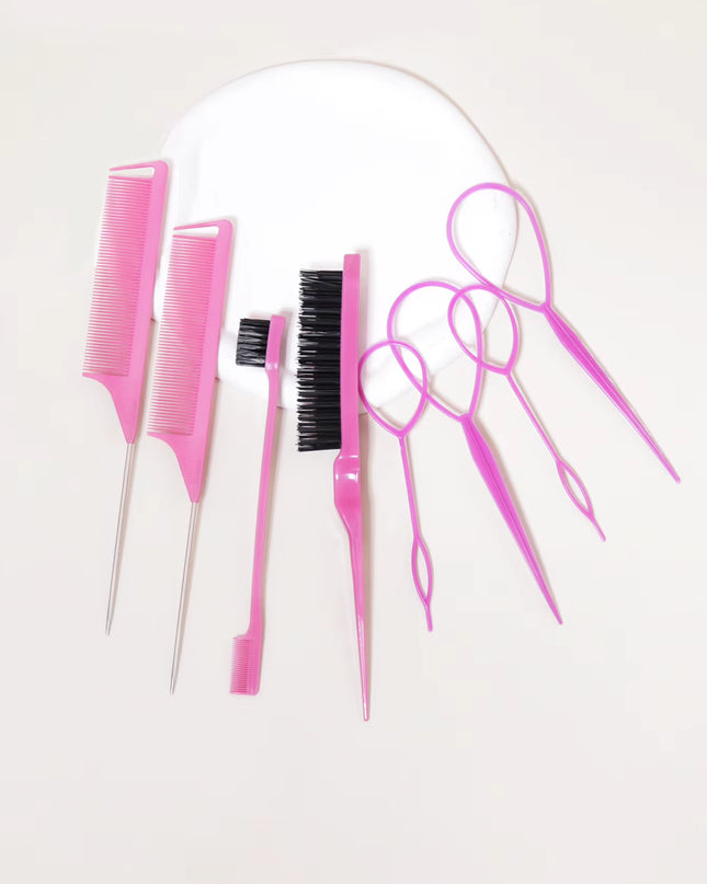 8PCS Hair Styling Comb Set, Teasing Hair Brush, Pointed Tail Comb Edge Brush, Hair Tail Tool Weaving Tool Ring
