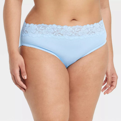 Women'S Cotton Blend Bikini Underwear with Lace - Auden