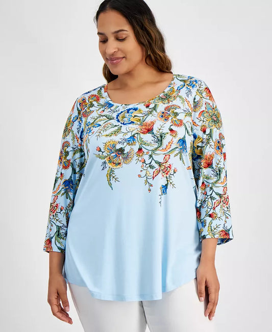 Plus Size Mariah Floral-Print Top, Created for Macy'S